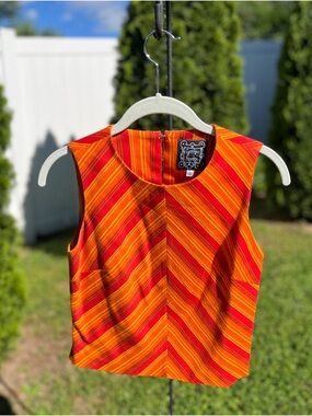 Rare Y2K Cynthia Rowley Red, Orange, Yellow Striped Top. Back zip. Fully lined.